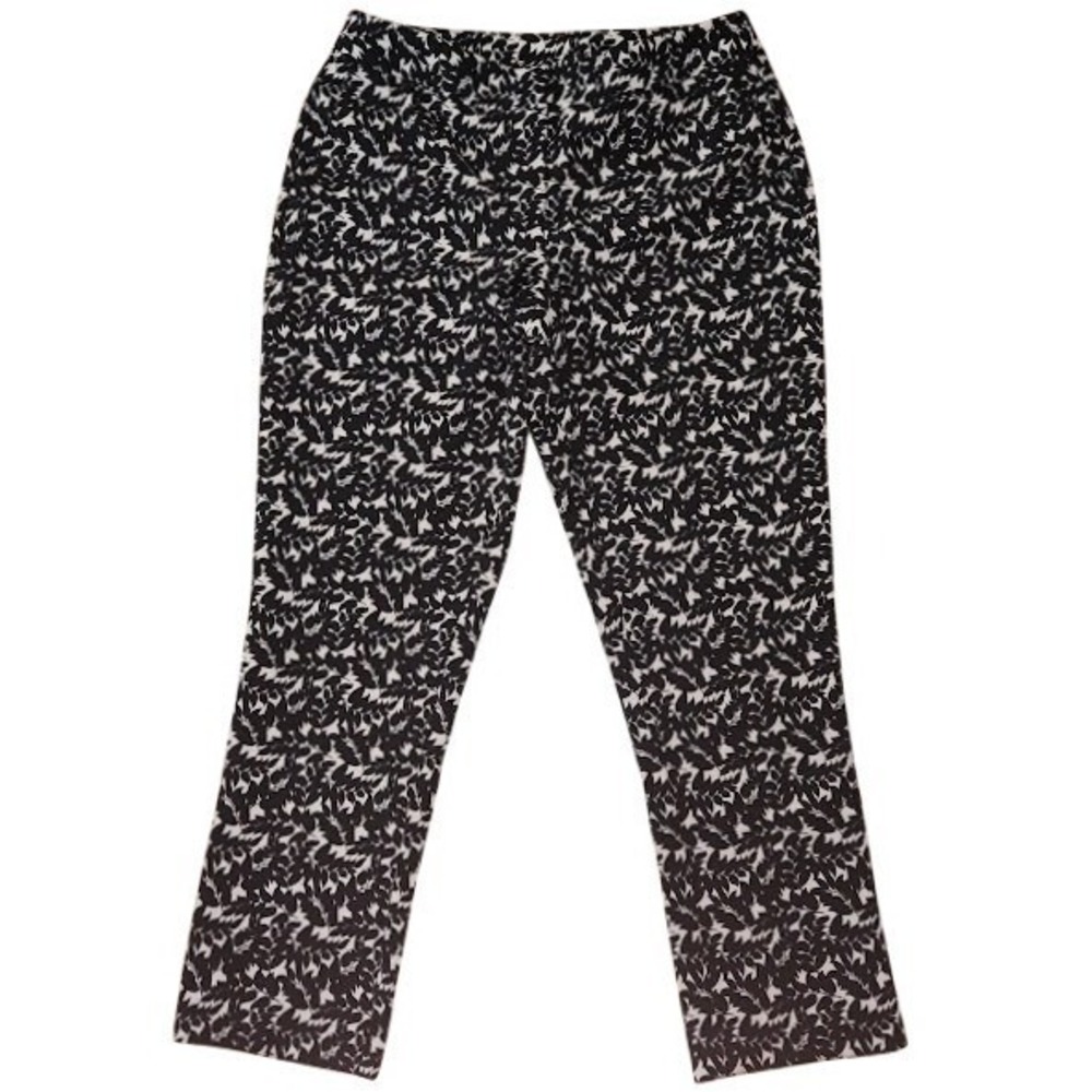 Cynthia Rowley Black‎ White Leaf Print Stretch Cropped Pants Women's Size 8 B46
